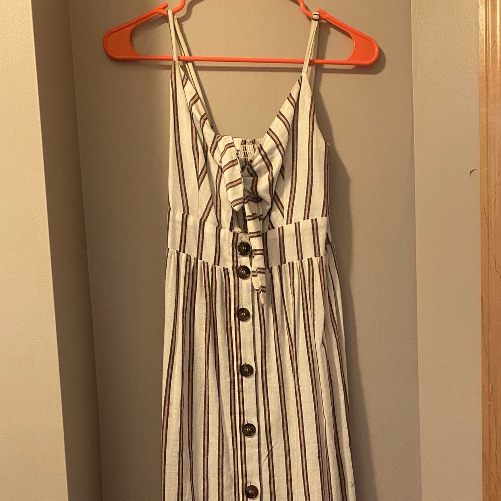White, Black and pink Pinstripe dress